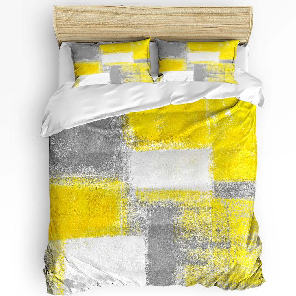 Oil Painting Abstract Geometric Yellow Gray Duvet Cover With Pillow Case 3pcs Bedding Set Quilt Cover Double Bed Home Textile