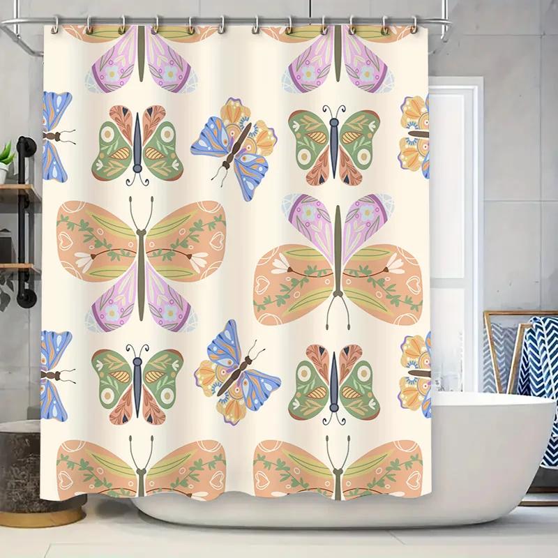 

Butterfly Pattern Shower Curtain, Waterproof Fabric, Bathroom Decoration For Kids Bathrooms Peach Green Blue Purple Colorful But W60H190(CM)-1 Pcs