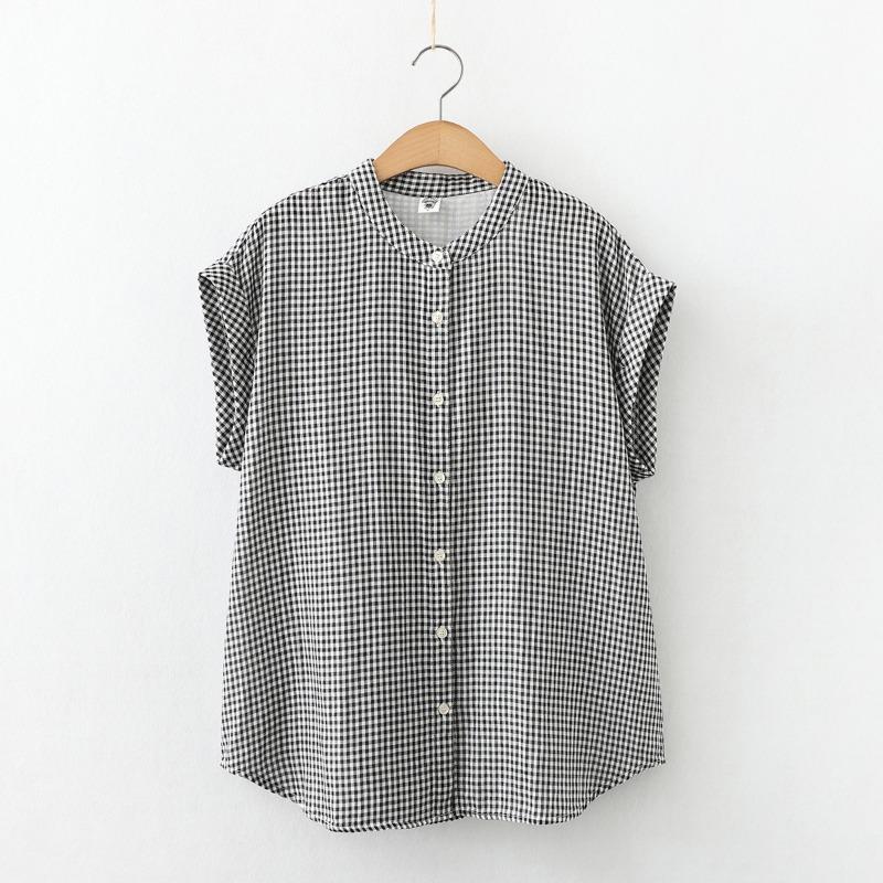 Stand Up Collar Short Sleeved Pure Cotton Double-layer Cotton Soft Glutinous Shirt Sleeveless Flanging Skin Friendly Short Sleeved Shirt