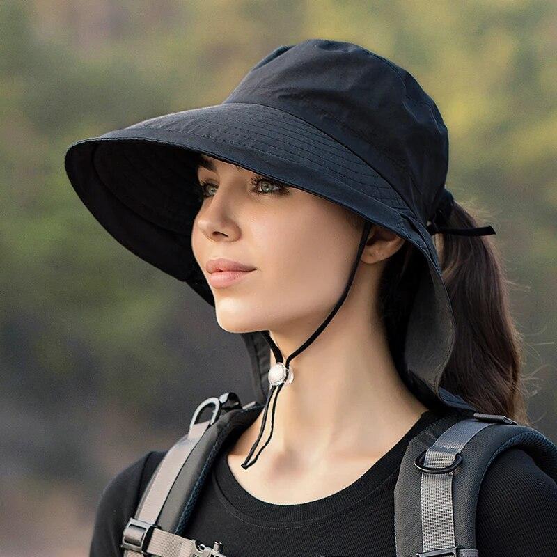 Xinbaoguan 100% Polyester 8062 Summer Outdoor Sunshade Hat, Horsetail Hole Folding Face Shading, WOMEN'S Fisherman Hat