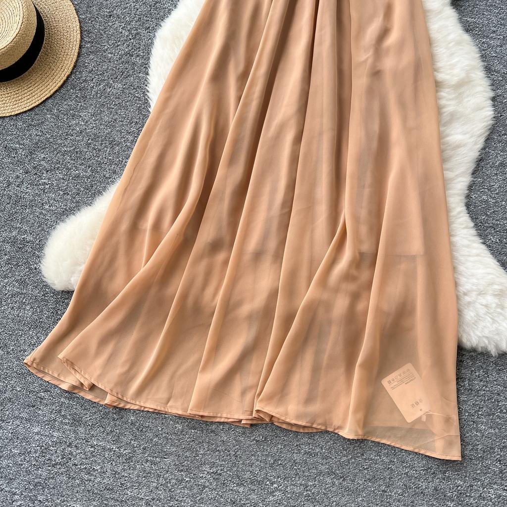 Été Femmes Luxe Diamants Sans Manches Uni Mousseline Vacances Plage Long Maxi Grande Évasée Débardeurs
