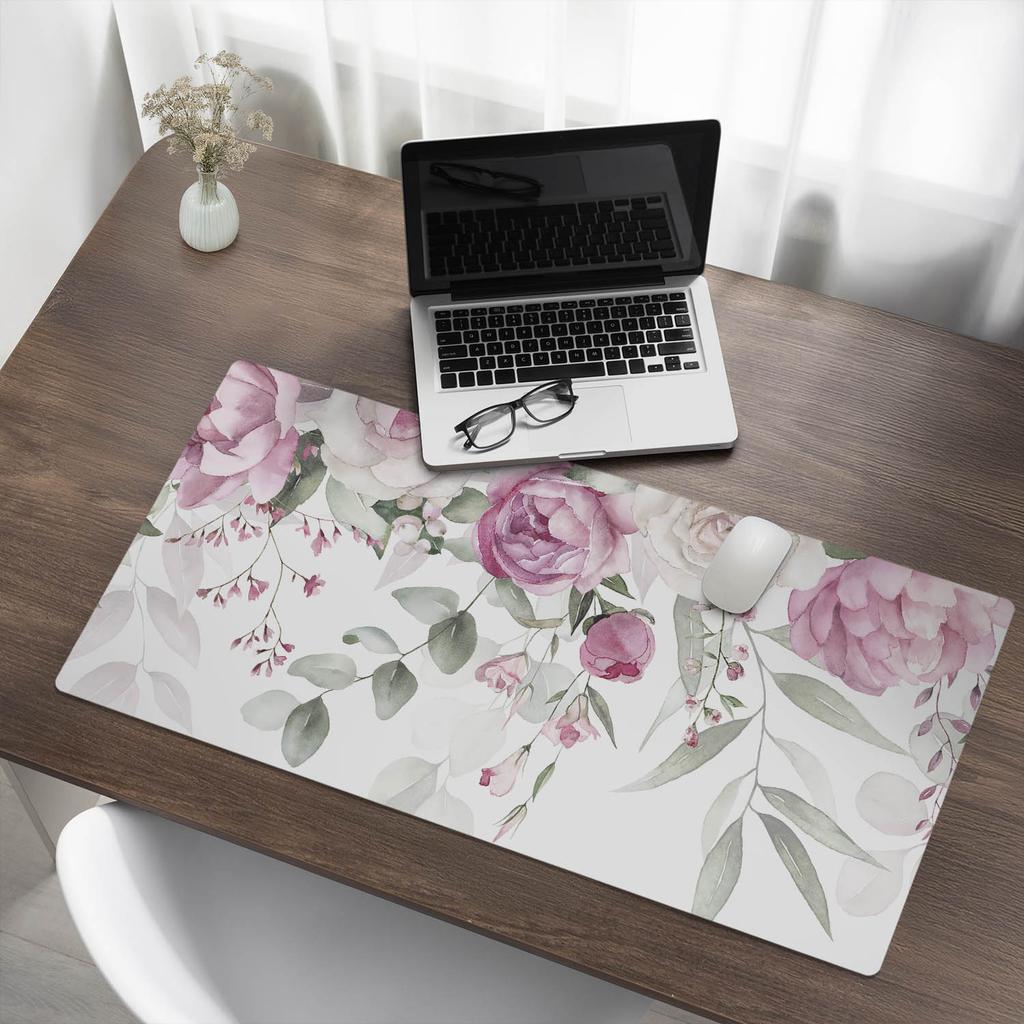 Stylish Vinyl Computer Mat Pastel Flowers and Leaves 100x50 Cm