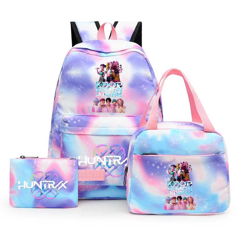 3Pcs/set Cute Cartoon Kpop Printed Backpack with Pengcil Case Lunch Bag for Teenager Girl Boy Bookbag Large Capacity Travel Bag Kid Gift Rucksak