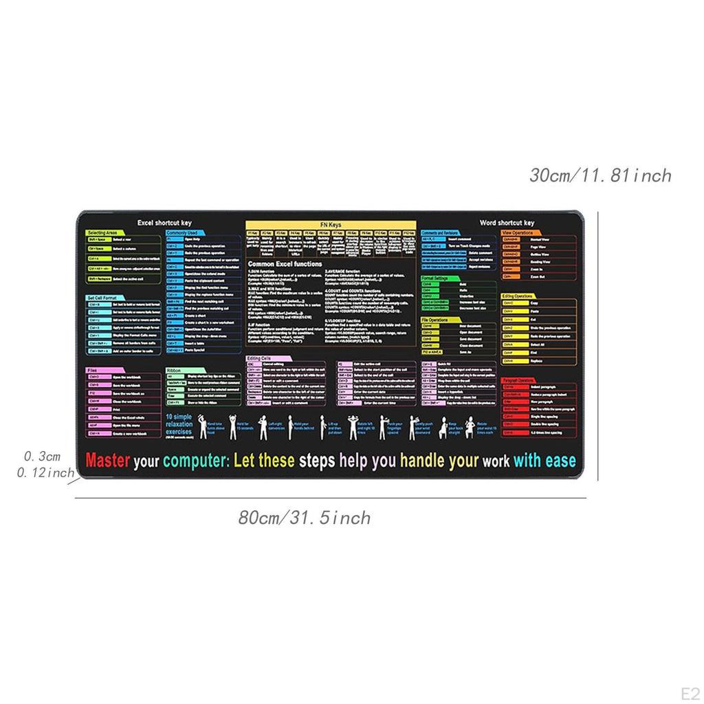 Cheat Sheet Desk Pad Mat Rectangle Large Keyboard Word/ Shortcuts Mousepad for Home