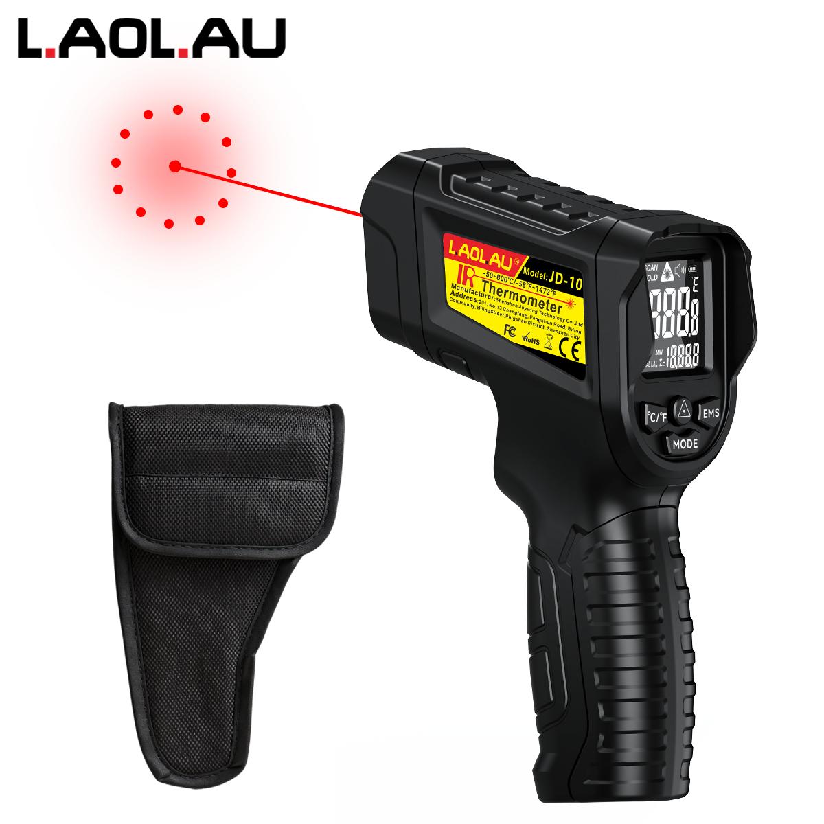 

JD-10 Industrial IR Thermometer Gun -50°C~800°C Laser Temperature Gun High/Low Alarm Adjustable Emissivity for Home/Factory/BBQ -50~800