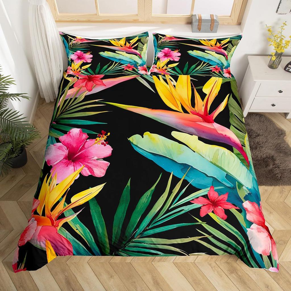 Watercolor Red Hibiscus Flower Pattern Three-Piece Quilt Cover Digital Printing Bedding Set Bed Cover