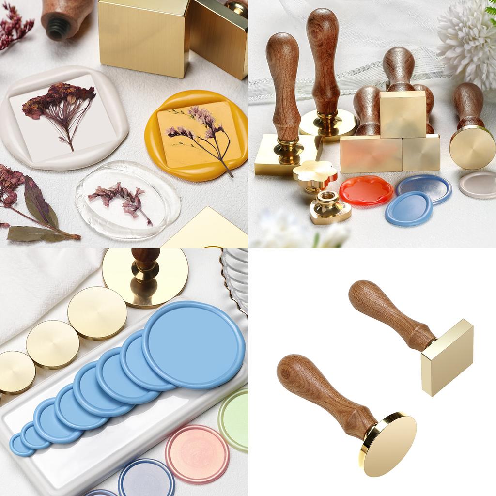 Craft Stamp Head with Wood Handle Set for Seal Card Envelope Unfinished Seal Stamp Round Square Flower Heart Stamp Head