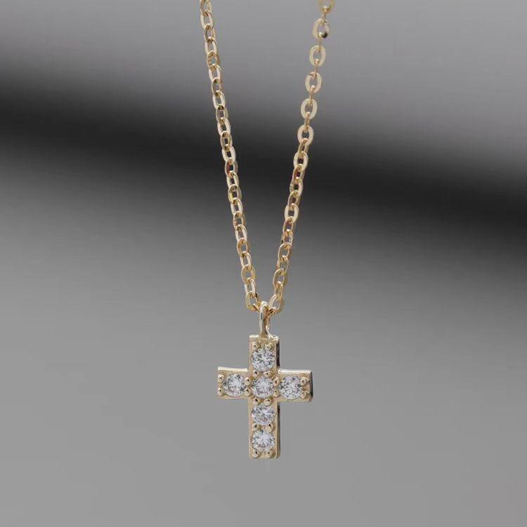 New Fashion Design Jewelry Simple 925 Sterling Silver Waterproof Light Luxury French 18k Gold Retro Cross Pendant Necklace Chain Sterling silver necklace