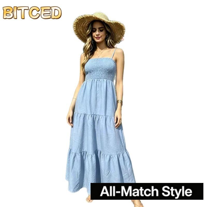 BITCED Women's Fashion Summer Spring Solid Color Print Sleeveless Casual Dresses
