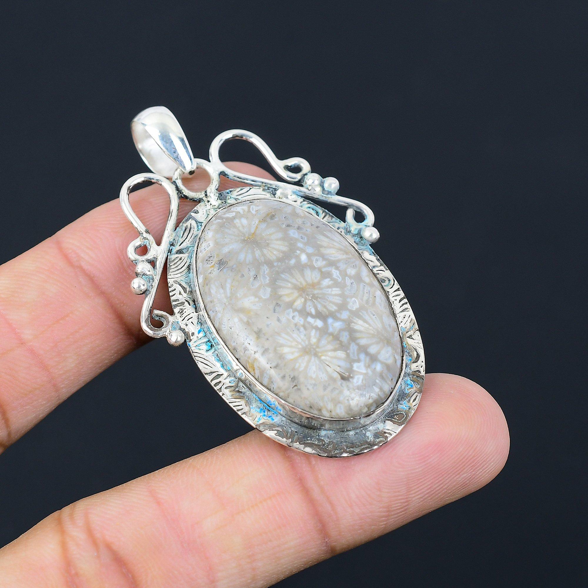 

Mothers day Sale Fossil Coral Stone Sterling Silver Handmade New Pendant Jewelry