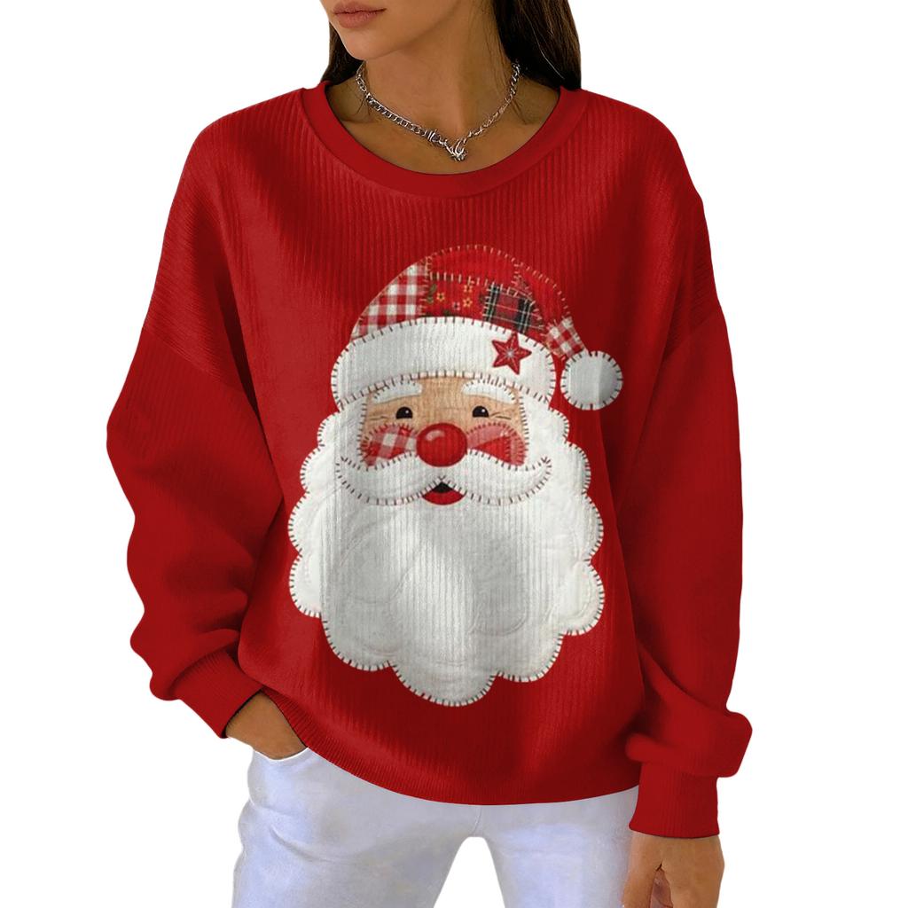 Women's Loose Comfortable Casual And Fashionable Round Neck Christmas Pattern Long Sleeved Sweatshirt