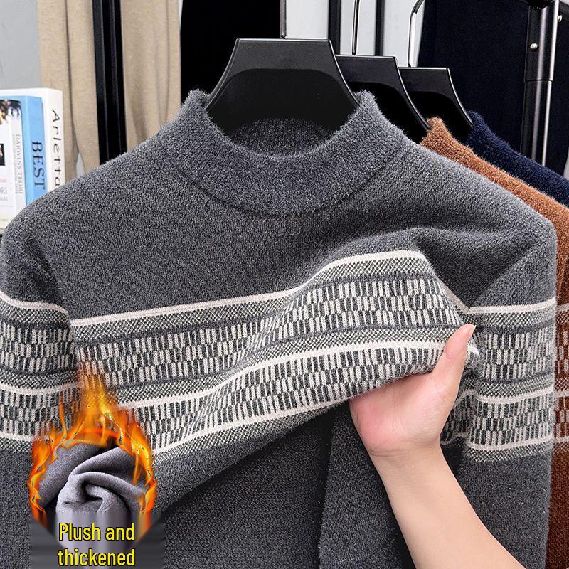 Dad's Warm Winter Knit: Mink Velvet Zipper Sweater, Plus Velvet for Middle-Aged & Elderly Men