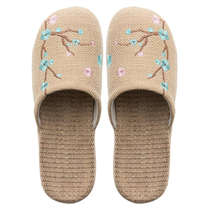 

Модные домашние льняные тапочки в китайском стиле для женщин и мужчин 2025 весна-лето обувь противоскользящие легкие вышивка парные домашние шлепанцы 35-36 синий