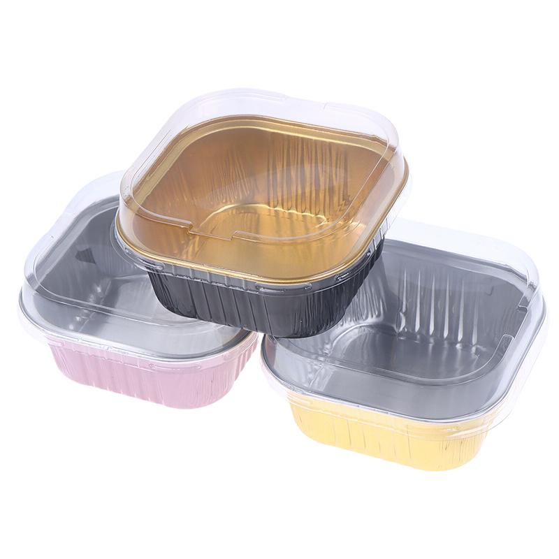10Set Aluminum Foil Cake Container 325Ml Cake Pans Liners With Lids Heat-Resistant Foil Baking Cups Cake Pan Kitchen Tool