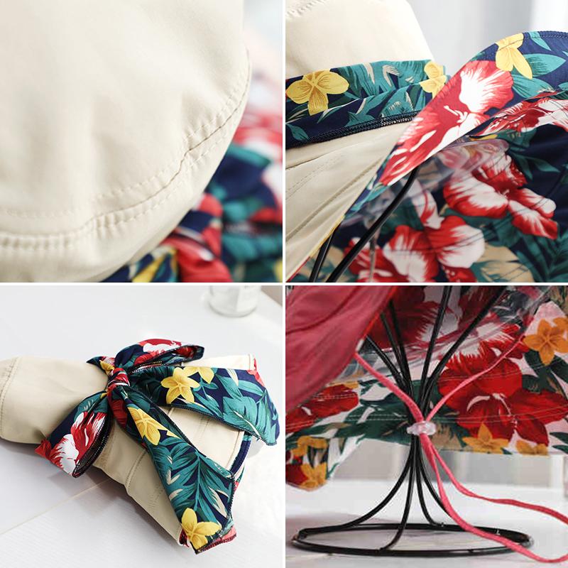 Women's Extra Wide Brim Beach Sun Hat, Summer Fashion Printed Ribbon Sun Cap, UV Protection Foldable Breathable hat