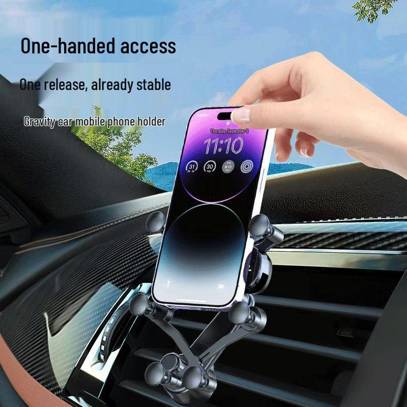 Gravity Stable Car Phone Holder with Six-Point Support, Air Vent Hook, and Unobstructed Airflow Design