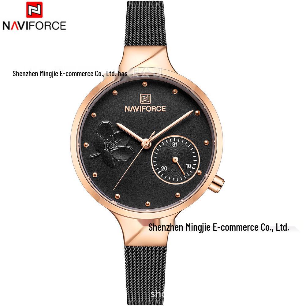 NAVIFORCE Lingxiang 5001 Women s Fashion Quartz Watch with Mesh Strap, Waterproof & Calendar Function