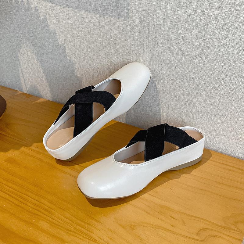 

Square head retro handmade inner height-increasing slippers women s mid-heel cross-strap outer thick-heeled ballet shoes Mary Jane 33 39 білий