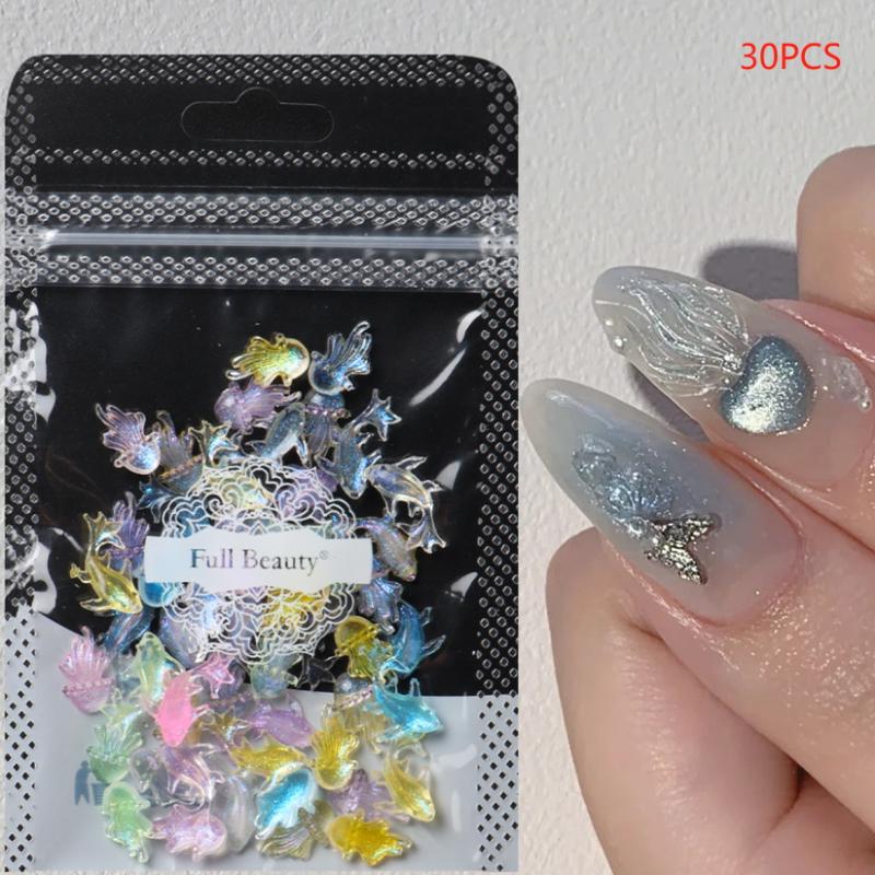 30/50/100ks Delfín Medúza Ozdoby na nehty Žralok Hvězdice Série Mořští živočichové Přívěsky na nehty DIY Nehtové doplňky