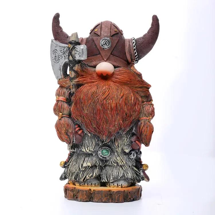 Nordic Viking Gnomes Figurines Durable Viking Warrior Gnome Doll Handmade Garden Resin Statue Decor Outdoor Table Accessories