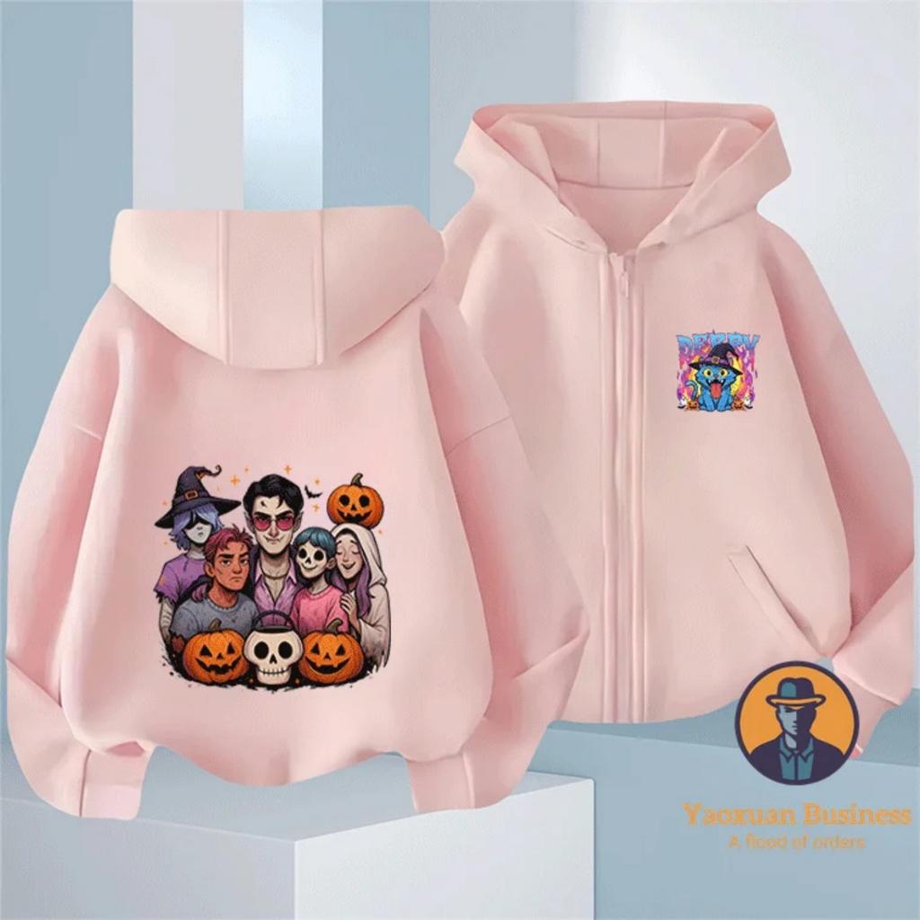 New KPop Devil Hunter Boys and Girls Children's Zipper Hoodie Cute Cartoon Print Warm Halloween Autumn/Winter Fashion Clothing