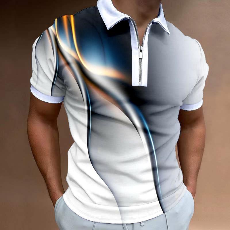 Men's Fashion Striped Zipper Polo Shirt – Short Sleeve Casual Top