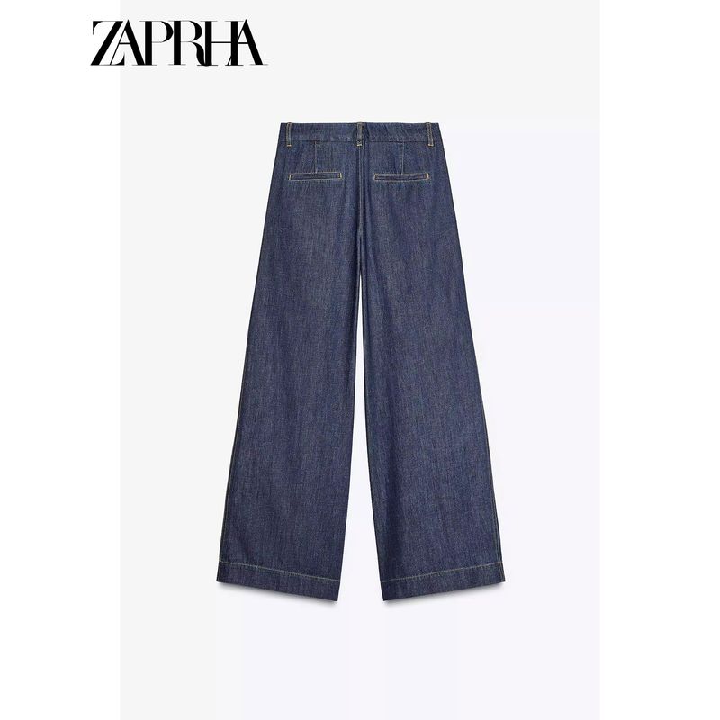 Zaprha 2025 New Arrival Denim Effect Wide Leg Relaxed High Waist Normcore Temperament Leisure Pleated Pants for Women 2881781