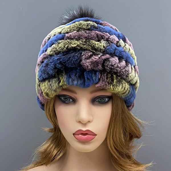 Căciulă Tricotată cu Pompom pentru Femei Iarnă Caldă Blană Naturală de Iepure Rex Vulpe Pompom Cranii Fete Căciuli Groase Colorate