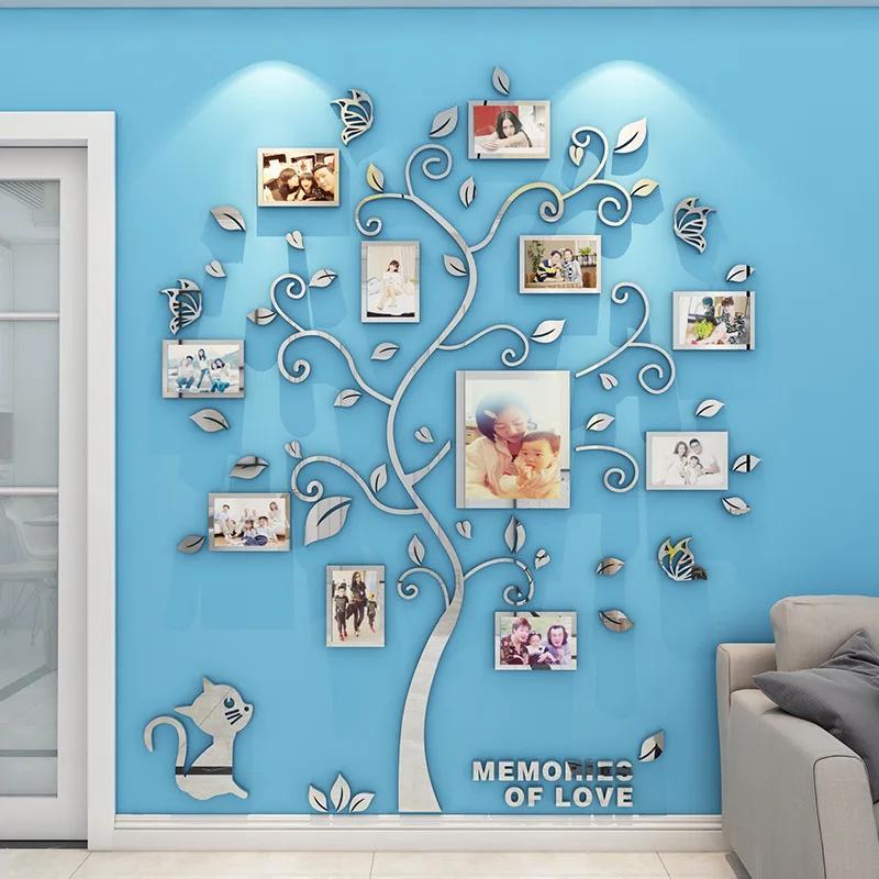 Adesivo Acrilico 3D Albero Specchio Decorazioni Murali DIY Cornice per Foto Foto di Famiglia per Soggiorno Arte Decorazioni per la Casa cornici per foto muro