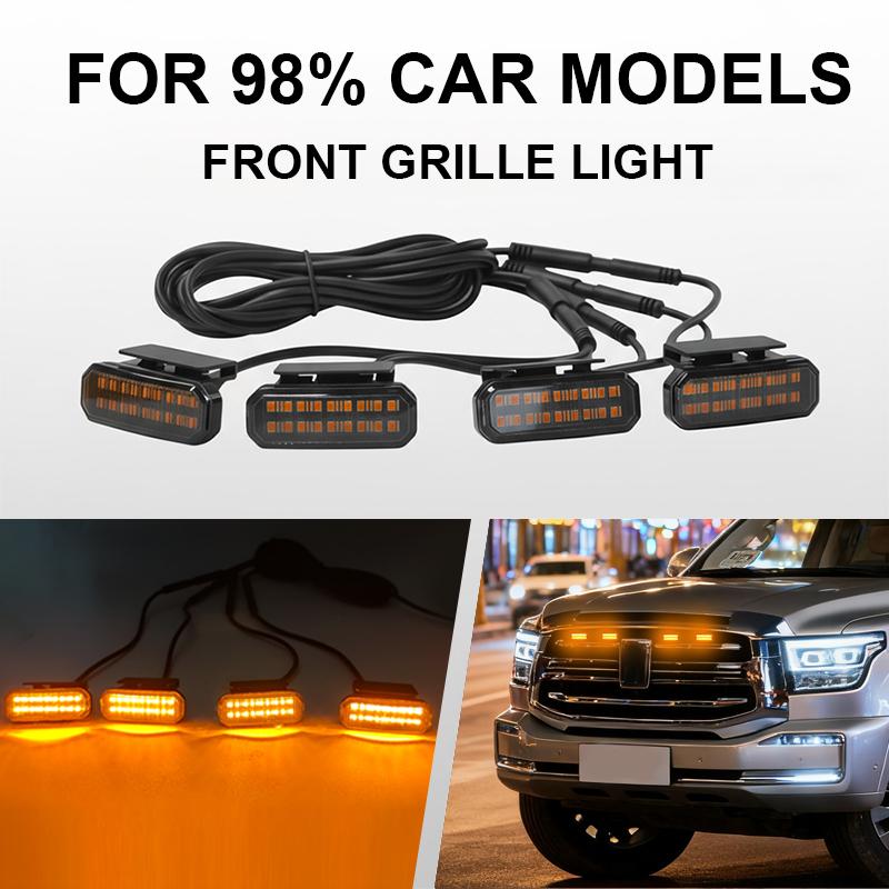 4PCS automotive universal clip LED front grille light with wiring harness and fuse upgrade buckle grille light yellow