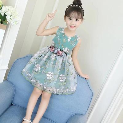 Children Dress Spring Summer O-neck Kids Clothing  Baby Girls Clothing Yarn Sleeveless A-line Dress Girl