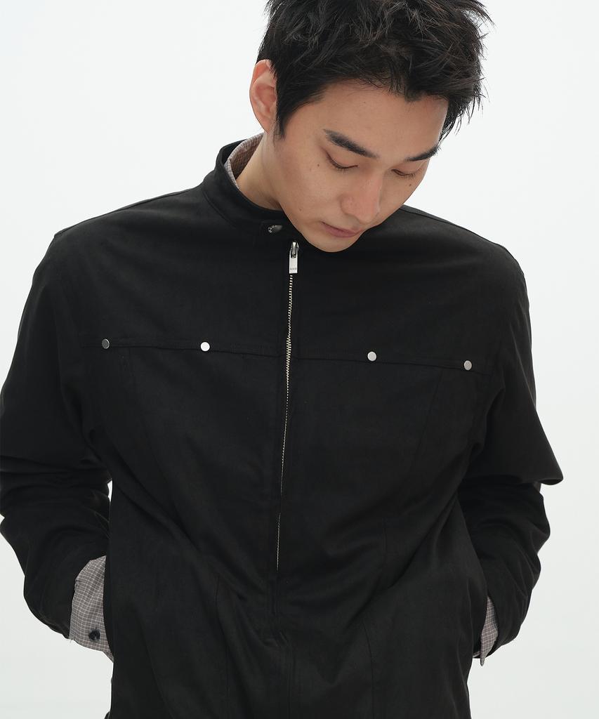 Placestudioman Suede Rivet Point Standard Two-Way Snap Blouson Jacket [Black]