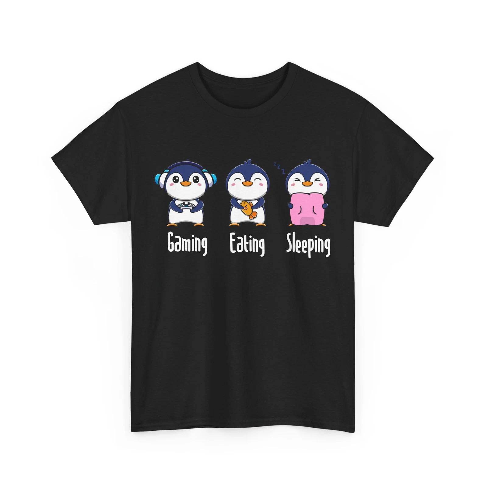 Penguin Shirt, Gaming Eating Sleeping Penguin Animals Lovers T-shirt 3XL