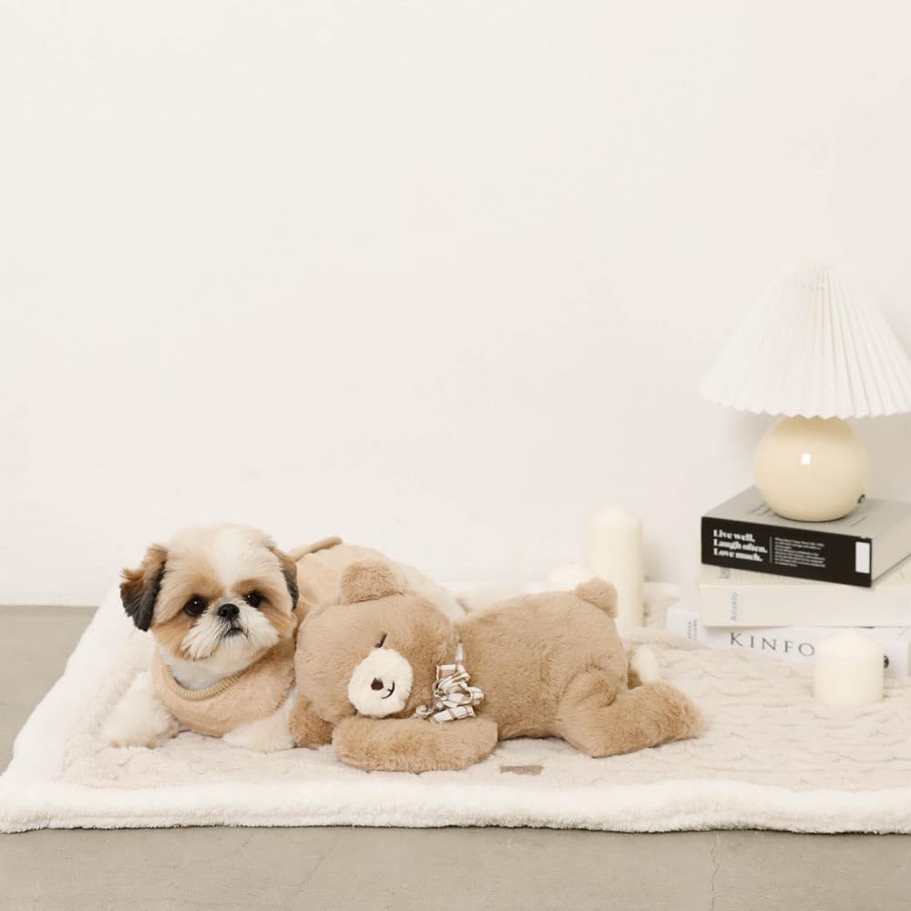 Sleeping Bear Plush Toy Dog Fluffy Large for Small Dogs Monchéri Monchéri (Beige/FREE) (Sleeping Toy)