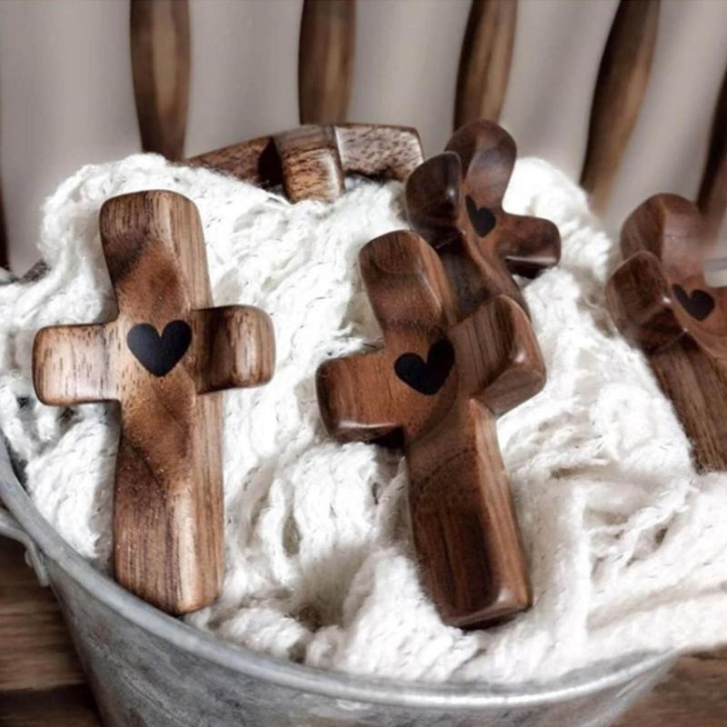 Small Wooden Cross Pocket Holding Cross Christian Prayer Cross Religious Gift Fingertip Stress Relief Decompression Toy