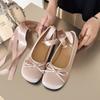 2025 Damen Luxus Satin Seide Ballerinas Frau Klassisch Quadratische Zehen Schleife Gummizug Ballerina Flats Damen Weiche Slipper