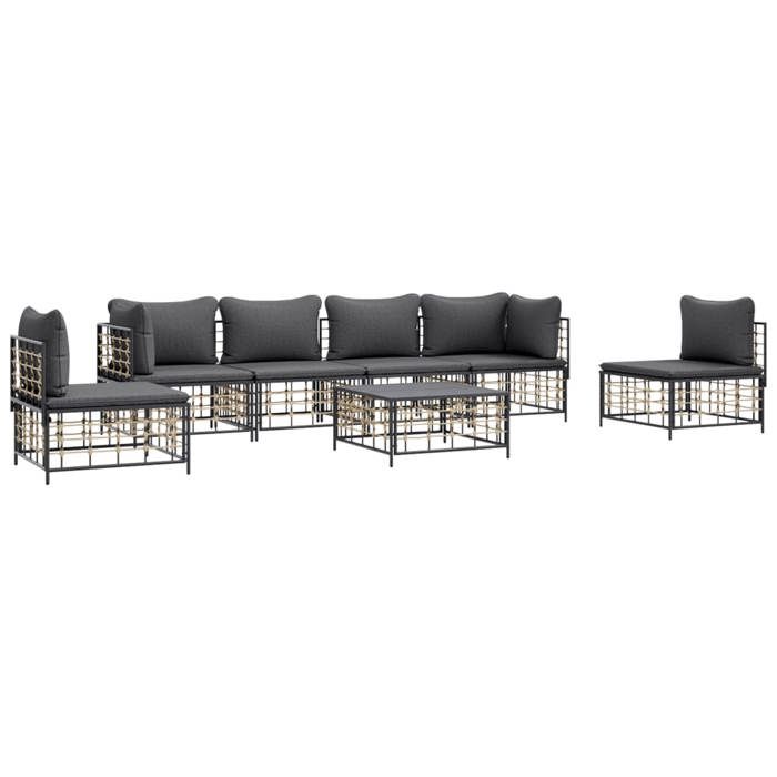 VidaXL Salon de Jardin 7 pcs avec Coussins, Mobiliers de Patio avec Dossier, Ensemble de Canapés, Meubles de Terrasse 3186723