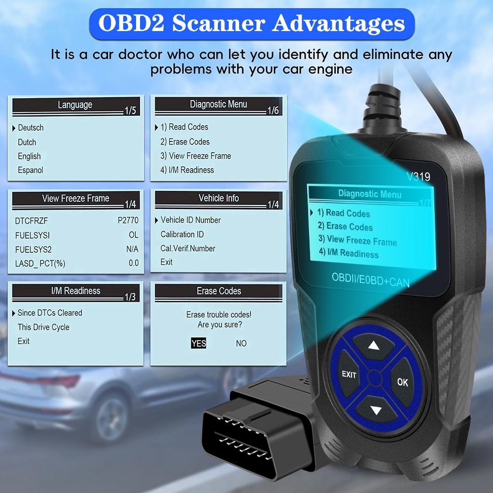 Scaner V319 OBD 2 Afișaj digital Instrumente de diagnosticare auto Accesorii auto Cititor de coduri OBD2 Instrument de diagnosticare a motorului
