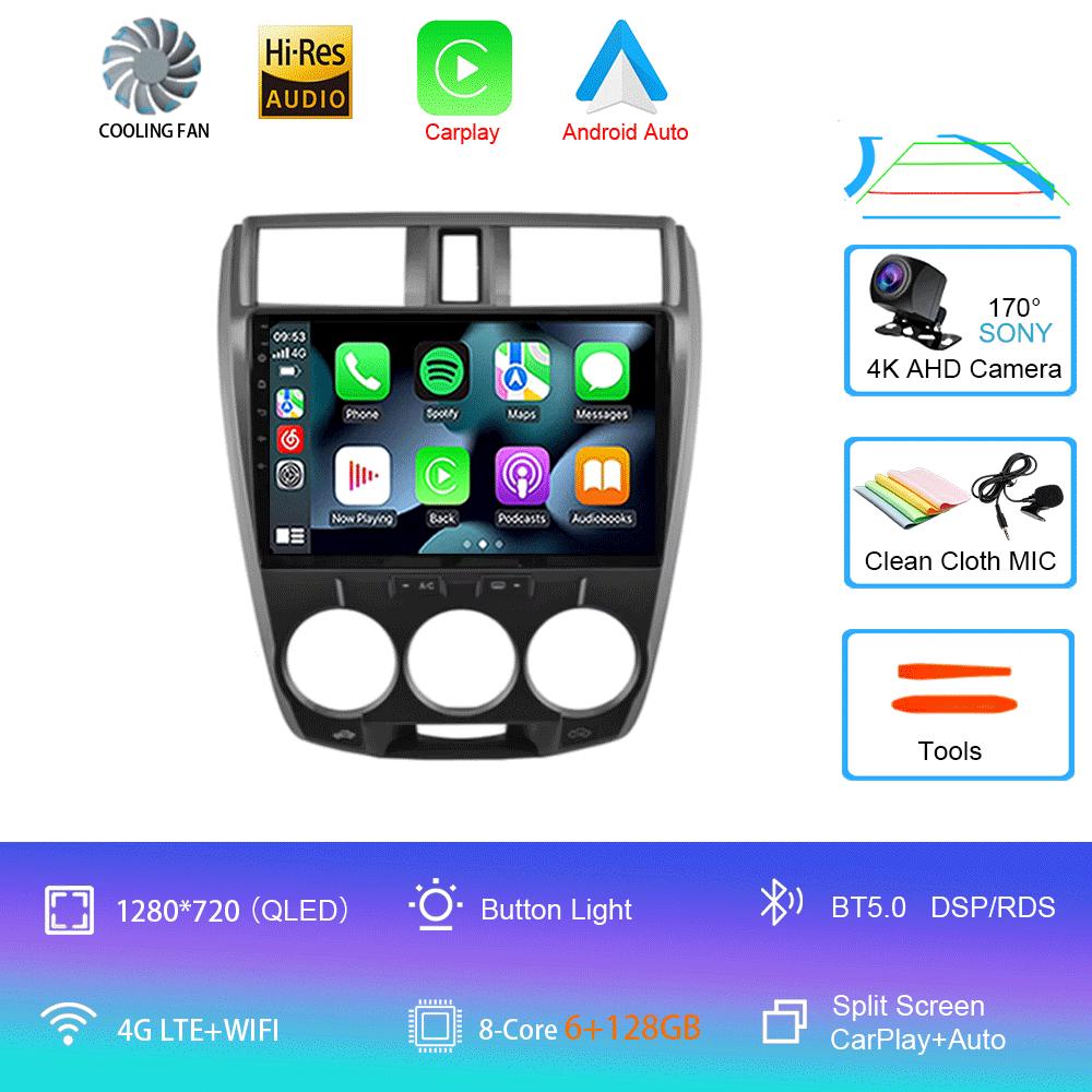 Android 14 Car Radio Carplay Auto GPS For Honda City 2008 2009 2010 - 2014 DSP Multimedia WIFI+4G Head Unit Video Stereo Player