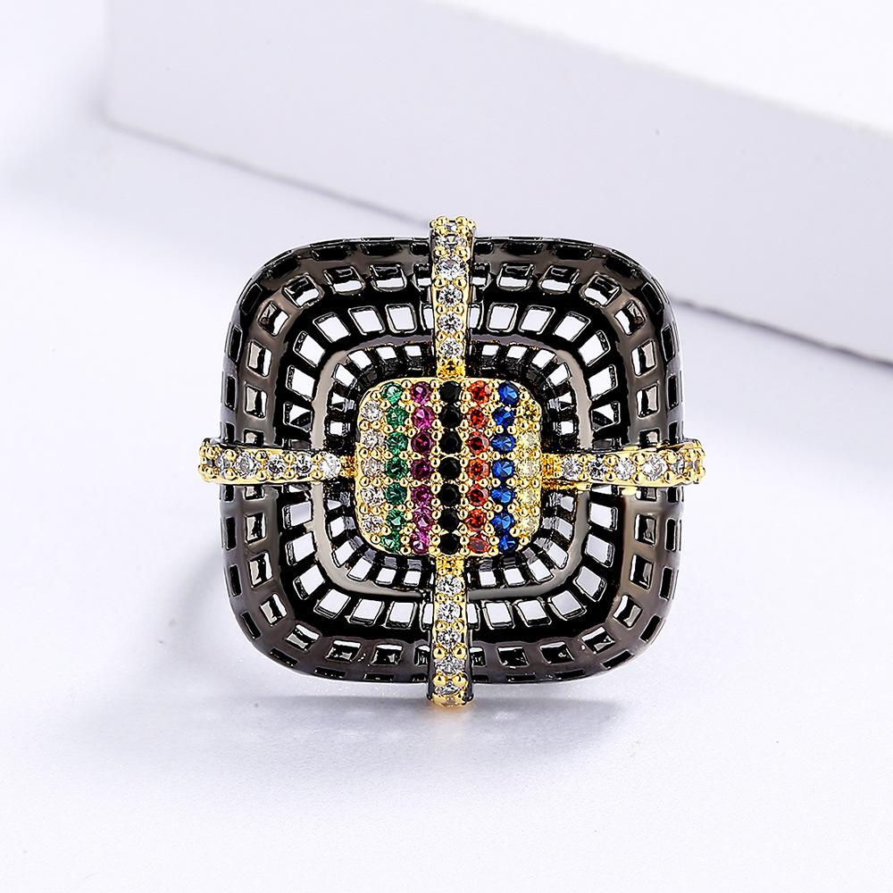 Hot Selling Black Gold Flower Ring Inlaid with Colorful Red Purple Zircon Fashionable Floral Cherry Blossom Ring Ring