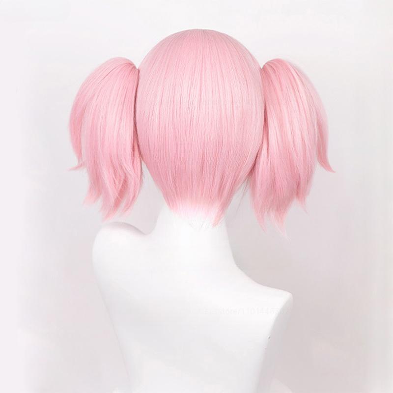 Anime Madoka Kaname Cosplay Synthetik-Perücke Hohe Qualität Rosa Kurze Clip-Pferdeschwänze Hitzebeständiges Haar Party Anime Cosplay-Perücken
