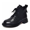 Round head short boots women's boots autumn new flat bottom lace-up Martin boots first layer cowhide comfortable women's leather boots
