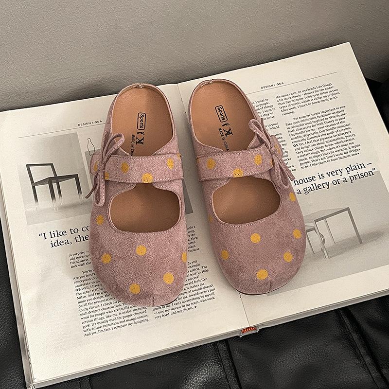 Retro Polka Dot Niche Design Versatile Velcro Bag Head Drag Spring New Wear a Pedal Fairy Style Slippers