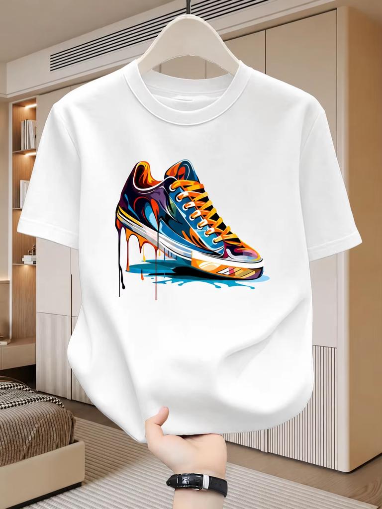Summer Unisexs Cotton Casual Personalized Trendy Sneakers Graffiti Printed Round Neck Unisexs And Unisexs Short Sleeve Tshirt