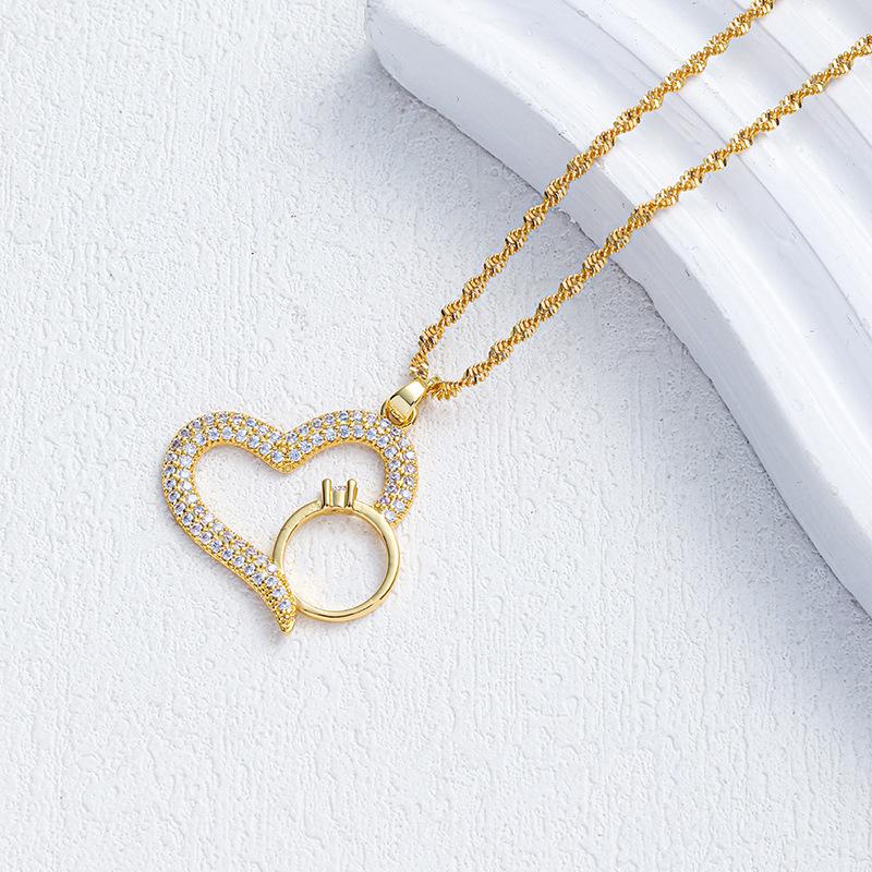 

Ожерелье «Любовь с бриллиантами» Женский дизайн Простой Личность Универсальный Микровставка Кольцо Подвеска в форме сердца Аксессуары