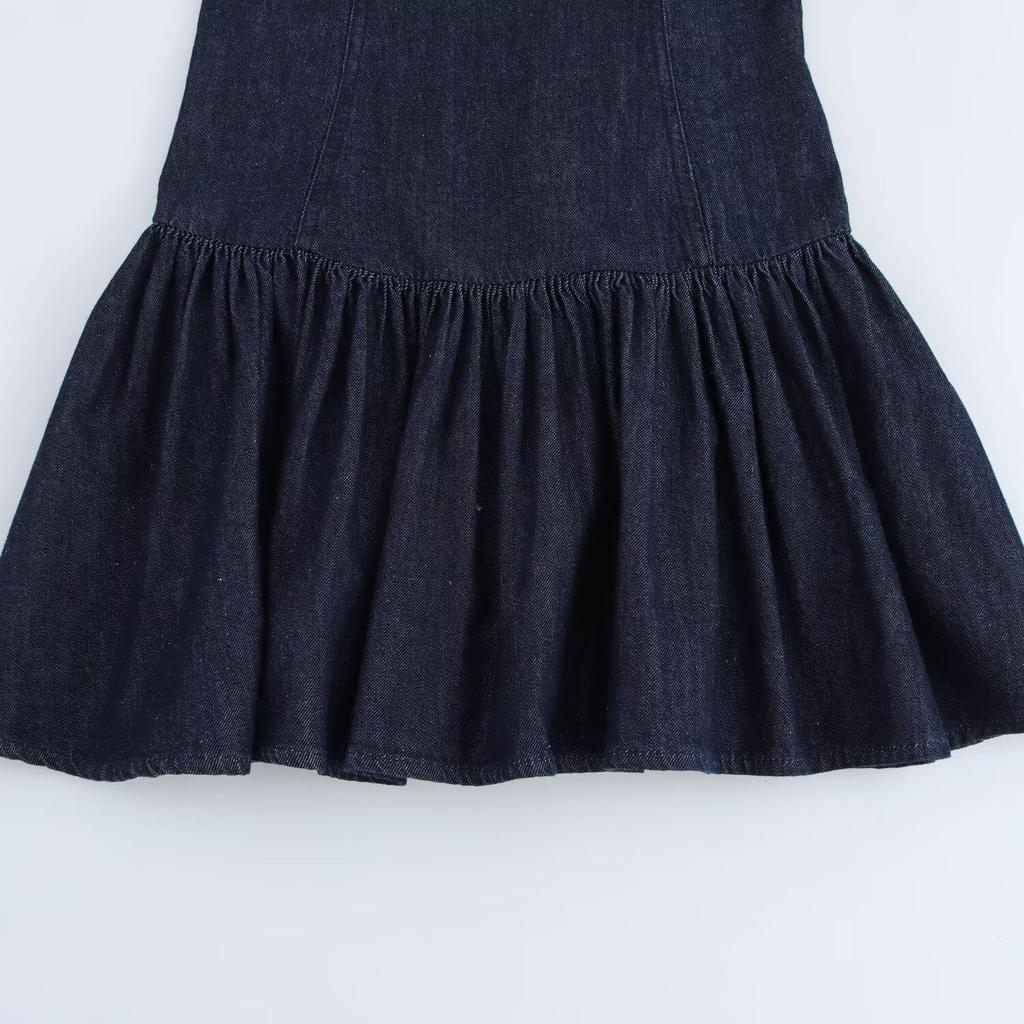 2025 Spring/Summer Women's Slim Fit Layered Backless Denim Dress