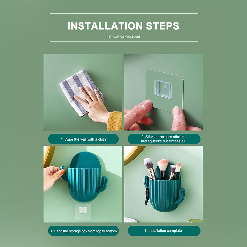 Zahnbürstenhalter Einfach zu installieren Kaktus Wandmontierte Aufbewahrung Modische Badezimmerdekoration Stanzfreie Aufbewahrungsbox Selbstklebend