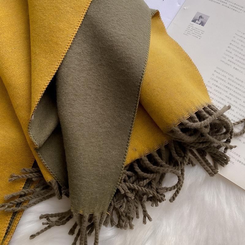 Weicher doppelseitiger Kaschmir-Imitat-Schal und Stola für Damen, Koreanischer Stil, schlicht, verdickt, Herbst- und Winterschal