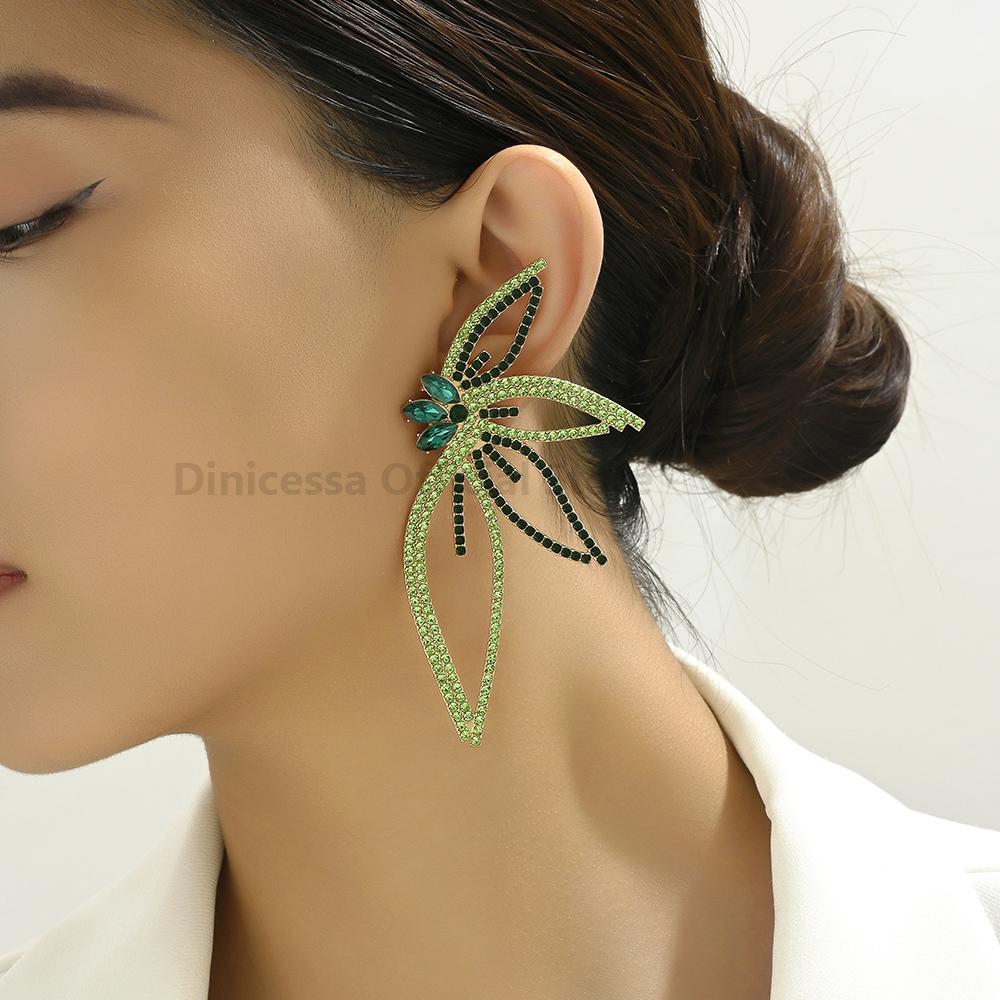 Wing Full Shiny Rhinestone Unusual Original Decor Bridesmaids Wedding Party Jewelry Trend Luxury Big Stud Earrings For Women