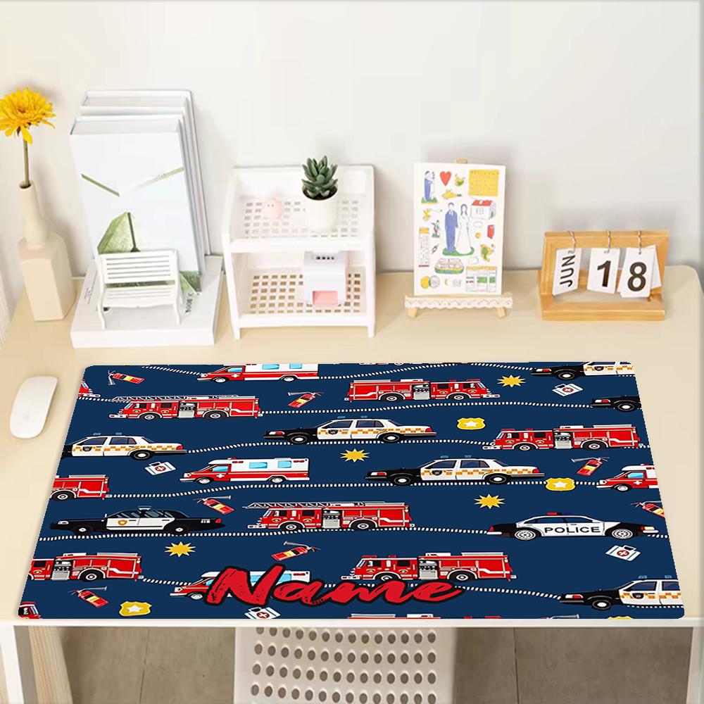 Custom Name fire truck Theme Mouse Pad, Non Slip Rubber Base, Multifunctional Office & Home Decor, Perfect for Workspace Personalization.